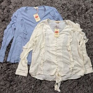 Entro Womens Medium Ruffle Swiss Dot Button Tie Front Blouse Top‎ Lot f 2